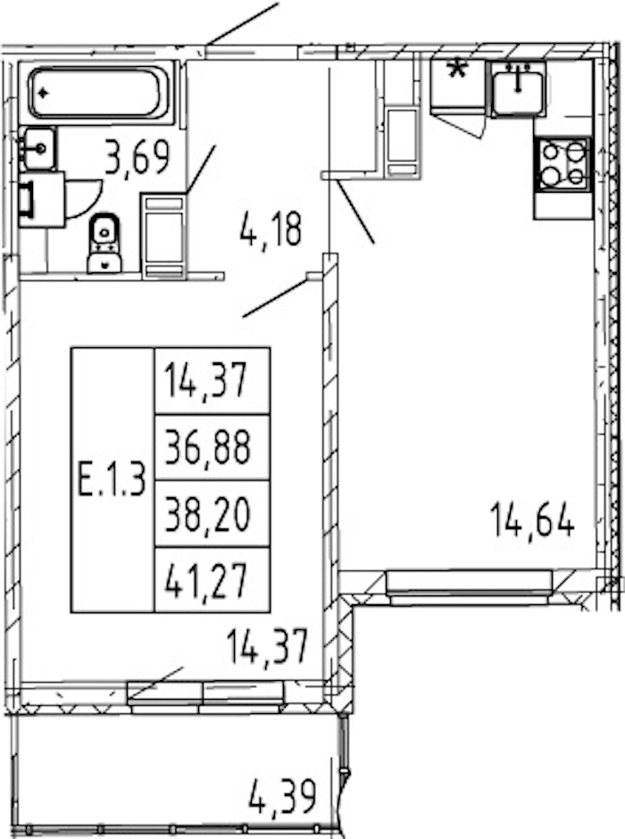 1-комнатная квартира 36.88 м², 9/12 эт., ЖК «Полис ЛАВрики»